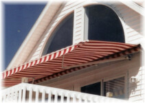 Advanced Awnings Red and White Residential Awning
